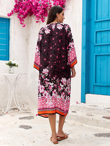 Whosale 2024 costumi da bagno Beachwear lusso Custom <span class=keywords><strong>viscosa</strong></span> stampato <span class=keywords><strong>cardigan</strong></span> da spiaggia Sexy Kimono da donna lunga con cintura - Product Image 2