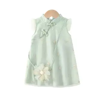 Custom Summer Tulle Cheongsam Casual Dresses for Kids Girls