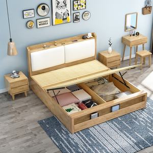 Camas Dobles de Madera Estilo Nórdico con Cajones de Almacenamiento, Juegos de Dormitorio King Size - Product Image 1