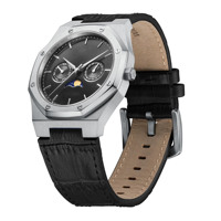 Montre pour homme avec affichage des phases lunaires, bracelet en cuir véritable grain crocodile, affichage de la semaine et fonction calendrier, montre-bracelet à quartz pour affaires