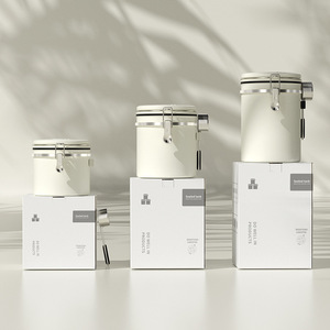 NIBU Premium - Récipient de stockage hermétique pour grains de café en acier inoxydable moderne et plat, avec couvercle en métal et cuillère - Product Image 6