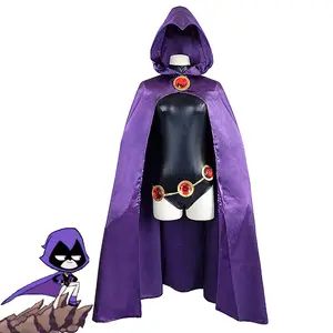 Costume de Cosplay de Super héros Raven pour adolescentes, body noir, violet, cape à capuche, combinaisons, Costume de fête d'halloween pour enfants