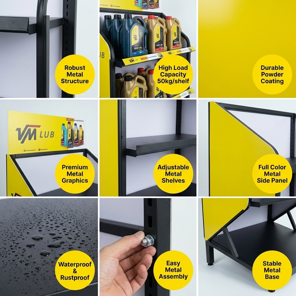 Wholesale Heavy Duty Metal Motor Oil Display Rack 4 Tier Lubricant Engine Oil Stand Automotive Lube Station Merchandiser Fixture — view 5