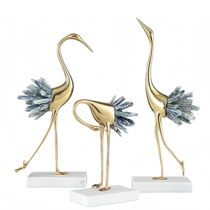Décoration moderne pour salon et hôtel, en forme de grue blanche, en marbre de cuivre et cristal <span class=keywords><strong>bleu</strong></span> naturel, très vendue - Product Image 4