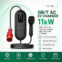 Chargeur EV portable GBT 11 kW 16A 380V triphasé, station de charge rapide AC mobile EVSE pour véhicules électriques, utilisation à domicile et en voyage