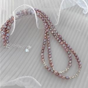 Collar Versátil de Plata de Ley S925 con Diseño de Plata Rota y Perlas de Agua Dulce Naturales de Color Púrpura, un Amor a Primera Vista - Product Image 1