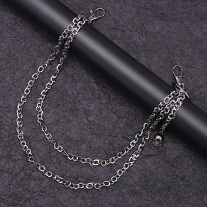 yueli European American Punk Style Double Layer Metal Chain Waist Chain Gunmetal <b>Skull</b> Pendant Pants Chain Daily Wear Zinc Alloy - Product Image 4