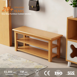 Banc à chaussures multifonctionnel moderne en bois massif avec 3 étagères pour l'<span class=keywords><strong>entrée</strong></span> de la maison, le couloir, et comme rangement à chaussures avec siège. - Product Image 1