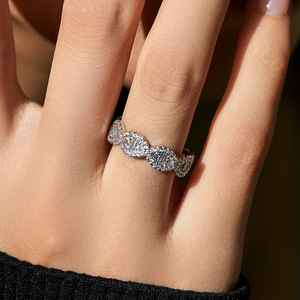 Elegant 925 <b>Silver</b> Eternity Band <b>Ring</b> With <b>Emerald</b> Cut Diamond Pave Setting Geometric Design For Women Luxury Engagement Jewelry - Product Image 3