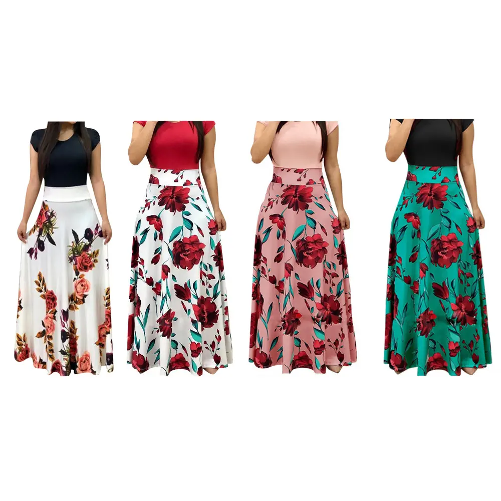 Custom Casual Women Floral Printing Maxi Dresses Women Wholesale
