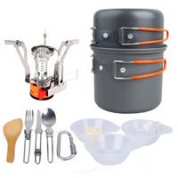 Réchaud à gaz portable ultraléger et écologique pour le camping en plein air, ensemble de cuisine, capacité 2-3L, construction métallique, acier inoxydable poli