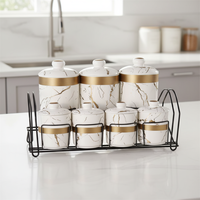 Ensemble de 7 pots à épices en porcelaine avec support en métal, design unique, pour la cuisine