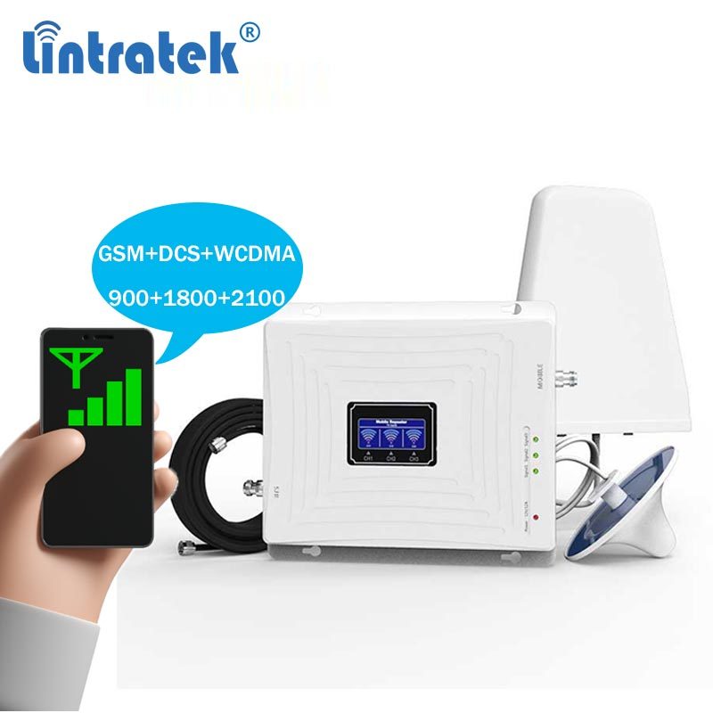 900 1800 2100 МГц 2G, 3G, 4G, amplificateur lintratek 65db трехдиапазонный усилитель сигнала мобильного телефона повторитель