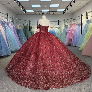 Dy6925 <b>Red</b> Princess Quinceanera Dresses Sparkly Applique Corset Vestido Festa 15 Anos Jancember - Product Image 5