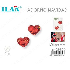 Adorno Navideño en Forma de Corazón Ilan, Lentejuela Roja de 3x4mm, 2 Piezas, Decoración - Product Image 3