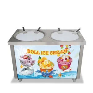 CE EMC LVD Fabrika fiyat çift yuvarlak pan fry dondurma makinesi kızarmış dondurma makinesi rulo dondurma makinesi