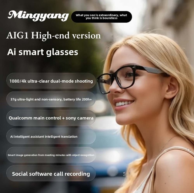 Ai Smart Glasses Camera 4K Video Recording Hands Free Bluetooth Call Music Playback Wifi Transfer Image Recognition