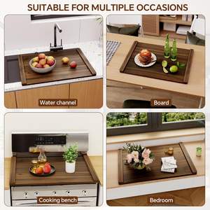 Planche à nouilles <span class=keywords><strong>en</strong></span> <span class=keywords><strong>bois</strong></span> d'acacia, <span class=keywords><strong>couvre</strong></span>-cuisinière - 30 x 22 pouces, protection <span class=keywords><strong>de</strong></span> comptoir prête à l'emploi pour cuisinières électriques et à <span class=keywords><strong>gaz</strong></span> (marron) - Product Image 5