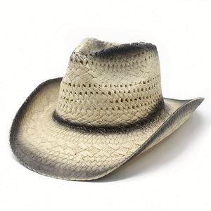 Summer Jazz <b>Hat</b> New Spray Painted Paper Straw Casual Sun Protective Beach Cowboy <b>Hat</b> - Product Image 3