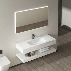 Salle de bain <span class=keywords><strong>Dalle</strong></span> de roche Flexion à chaud Lavabo intégré Meuble sous vasque en marbre Pierre frittée Lavabo Salle de bain avec miroir - Product Image 1