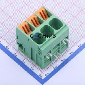 KF207RB-10.16-3P Spring <b>Terminal</b> <b>Block</b> Bent Lead Through Hole,P=10.16mm Connector 1x3P 10.16mm Green 3P - Product Image 1