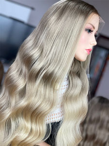 Envío gratis 24 "largo Balayage rubio ceniza cabello humano HD 13X5 Patchwork pelucas delanteras de encaje con orejeras banda de silicona antideslizante - Product Image 4