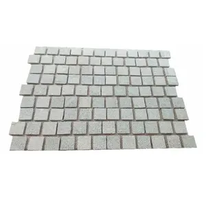 Carrara White Lazy Granite Cobblestone Paver Mesh Tile