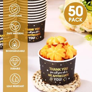 Lot de 50 bols à dessert à glace jetables à paroi unique de 8oz, noir et or, gobelets à biscuits et collations, bol à soupe en papier - Product Image 3