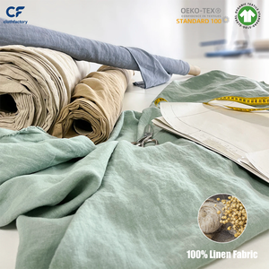 Tissu en lin uni doux pré-lavé 100% lin léger et respirant pour vêtements féminins et masculins - Product Image 1