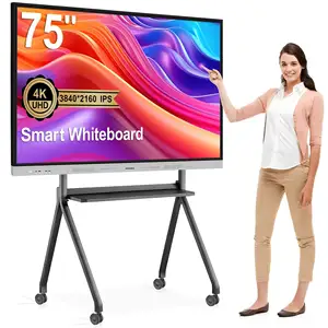 OEM 75 85 inch 4K UFD 40 points interactive smart whiteboard android wifi dual OS signage digital board for teaching