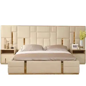 Modern büyük başlık yatak odası mobilyası kumaş yatak Modern İtalyan kral lüks çift kişilik yatak