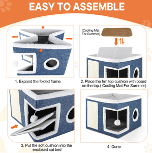 JTPAWS Katzenbett, YUWENUS Katzenhaus für Wohnungskatzen mit 2 Kissen, Große Katzenhöhle mit Kratzmatte und Flauschigem Hängeball - Product Image 5