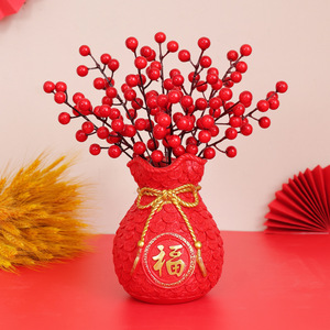 Branches artificielles de baies rouges, 12 fruits par branche, décoration de la maison pour le Nouvel An chinois, ornement porte-bonheur - Product Image 2