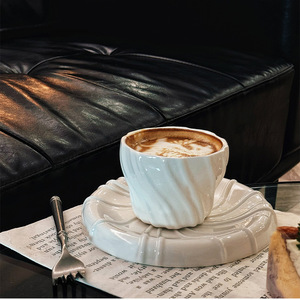 Vintage Design Ceramic Porcelain Latte Art Coffee <b>Cup</b> Irregular Dessert Plate Handmade Eco-Friendly 250mL Afternoon Tea Parties - Product Image 2