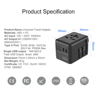 Prises US AU EU UK tout en un adaptateur de prise de voyage universel Thaïlande chargeurs USB C 33W adaptateur de voyage chargeur mural de téléphone portable