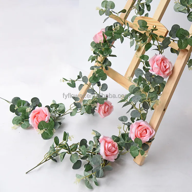 Flower Garland Faux Rose Vine Artificial Flowers Hanging Rose desmodium money tree leaves Hanging Baskets Wedding Arch Garden