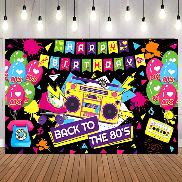 DIY Custom 7x5ft Bcak to 80's Photography Backdrop Rainbow Neon Party Happy Birthday Decoration Photo Background Backdrop