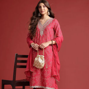 Kurta de algodón puro estampado con motivos étnicos con pantalones y estilo pakistaní indio Dupatta - Product Image 1