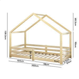 Lit cabane en pin massif pour enfants, inspiré des maisons de poupées, avec barrières de sécurité, pour les enfants de 1 à 6 ans, meubles de chambre à coucher - Product Image 4