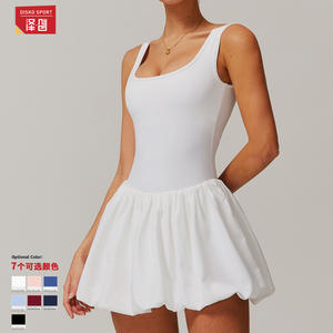 ชุดเดรสกีฬาคอเหลี่ยมสำหรับผู้หญิง Zechuang สีพื้น แห้งเร็ว ระบายอากาศได้ดี ชุดบอดี้สูทกระโปรงแบบยืดหยุ่น รุ่น DLT4001 - Product Image 5