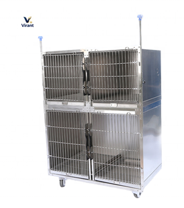 Cage vétérinaire en <span class=keywords><strong>acier</strong></span> inoxydable 304 de qualité médicale avec structure à 2 niveaux, porte en treillis métallique et plateau à déchets extractible - Product Image 2