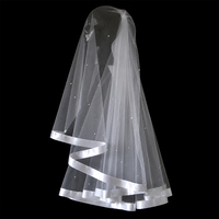 Voile de mariée en maille Xin Xin 2025, nouvelle collection printemps, avec bordure en satin, accessoire de mariage, broderie de perles, haute qualité pour le tissu