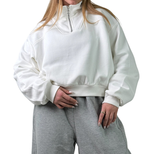<span class=keywords><strong>Pull</strong></span>-over en molleton épais en coton personnalisé avec logo en gros pour femmes <span class=keywords><strong>Pull</strong></span>-over à demi-zip Sweat-shirts <span class=keywords><strong>Crop</strong></span> <span class=keywords><strong>Top</strong></span> - Product Image 4