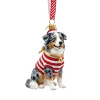 Ornements de Noël en résine pour animaux de compagnie, chien berger australien, décoration suspendue pour arbre, pull tricoté, décoration de vacances, artisanat en résine