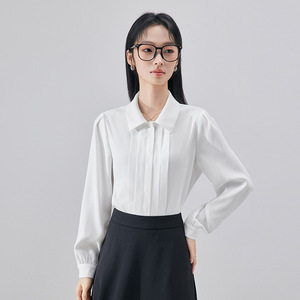 White Long Sleeve Chiffon Shirt For Women Work Uniform Solid Color Polyester Blouse Spring Autumn 2025 Simple Elegant Office - Product Image 4