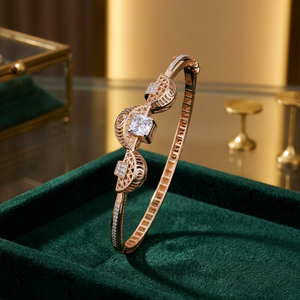 Rose <b>Gold</b> <b>Beaded</b> <b>Bracelet</b> with Geometric Design Luxury Women's Wedding Jewelry 18K - Product Image 4