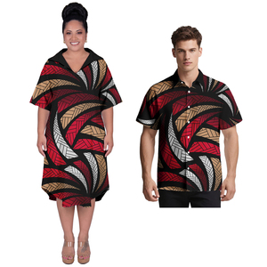 Traje de Pareja Personalizado, Camisas Hawaianas para Hombre, Vestidos Samoanos con Cuello en V para Mujer, Estilo Tribal Polinesio Elegante, Tallas Grandes, Ropa para Parejas - Product Image 3