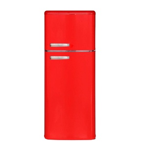 110V Vintage Red Black 2 Door Fridge Top Mount Retro Refrigerator For DSR-212WU