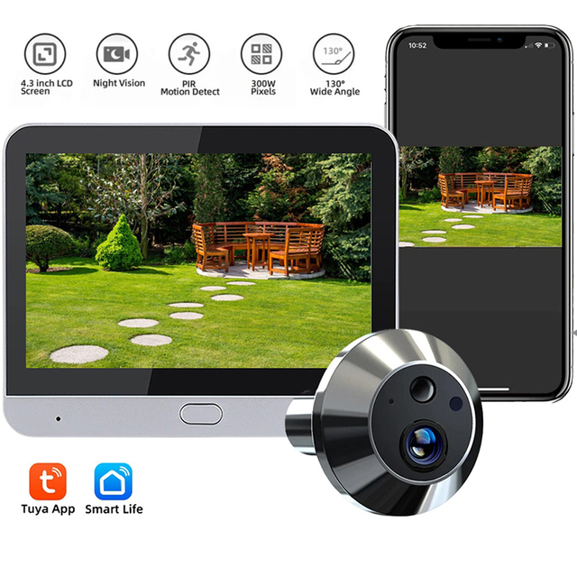 Smart Home 3MP140° Icam365 Peephole Door Cat Eye Camera Motion Detection 5000mAh Video Doorbell Camera with LCD Display