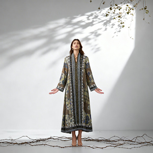 Abaya en polyester imprimée sur mesure, élégante et luxueuse, pour femmes musulmanes, robe de soirée, vente en gros, qualité supérieure - Product Image 4